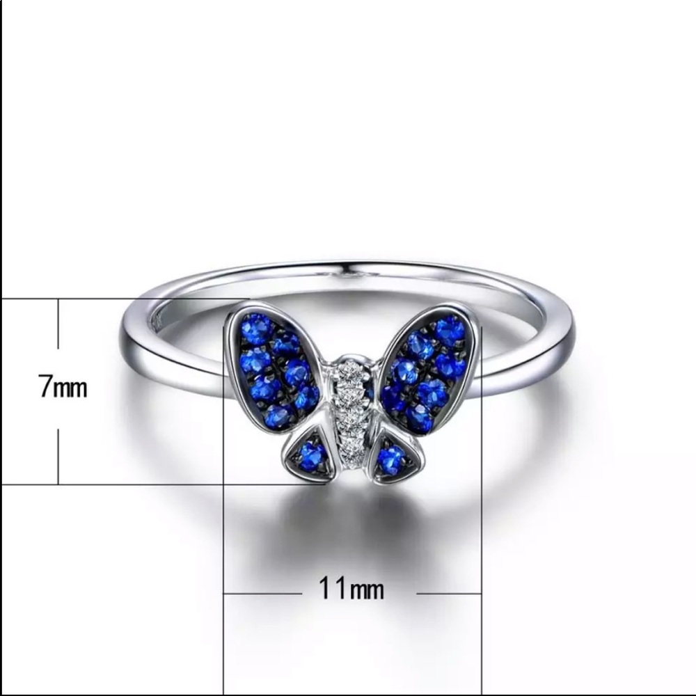 New Women’s 925 Silver Sapphire Butterfly Ring - Picture 5 of 5